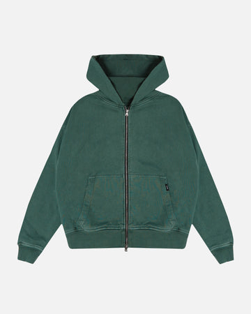 Drop Shoulder Zip Hoodie - Vintage Green