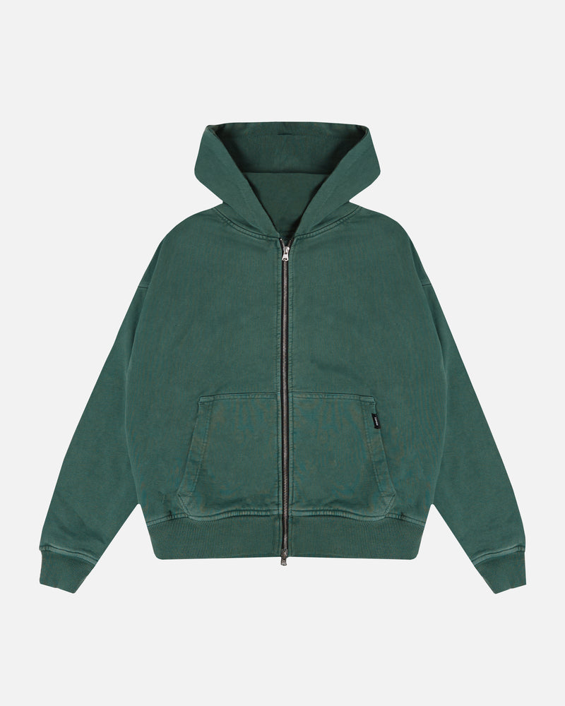 Drop Shoulder Zip Hoodie - Vintage Green
