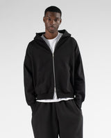 Drop Shoulder Zip Hoodie - Black