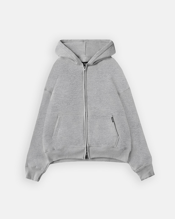 Drop Shoulder Zip Hoodie - Grey