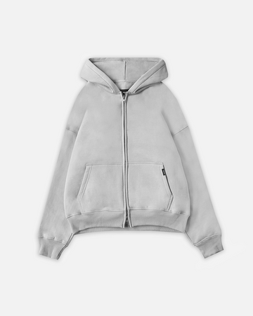 Drop Shoulder Zip Hoodie - Stone