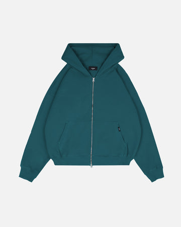 Drop Shoulder Zip Hoodie - Teal