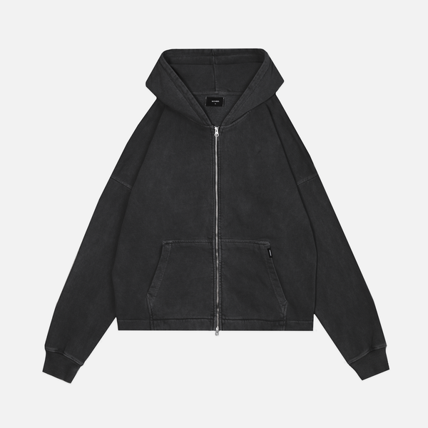 Cropped Zip Hoodie - Vintage Black – Hours