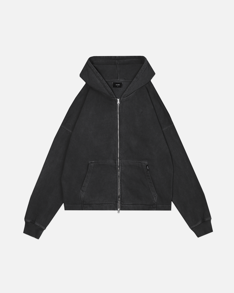 Cropped Zip Hoodie - Vintage Black