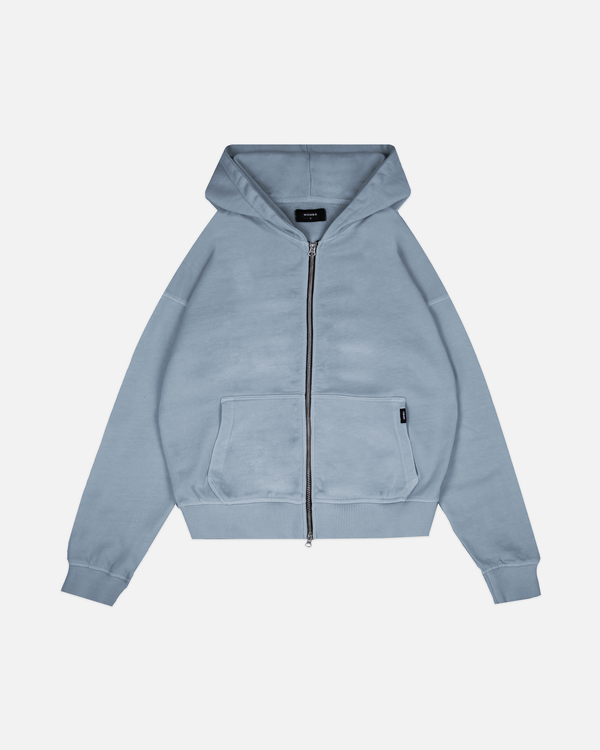 Drop Shoulder Zip Hoodie - Vintage Blue