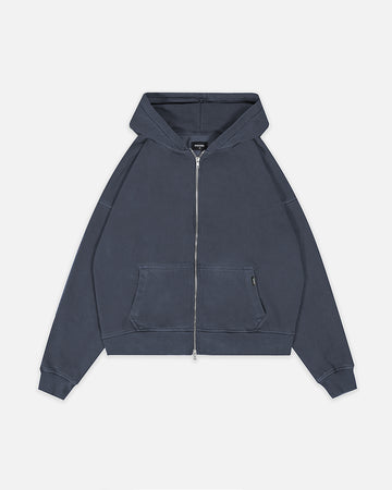 Drop Shoulder Zip Hoodie - Vintage Navy