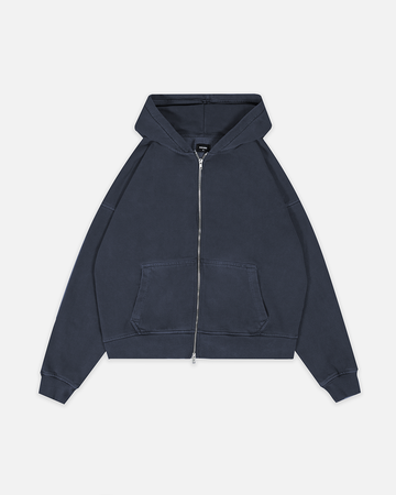 Drop Shoulder Zip Hoodie - Vintage Navy