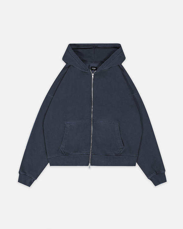 Drop Shoulder Zip Hoodie Vintage Navy Hours