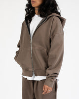 Drop Shoulder Zip Hoodie - Vintage Brown