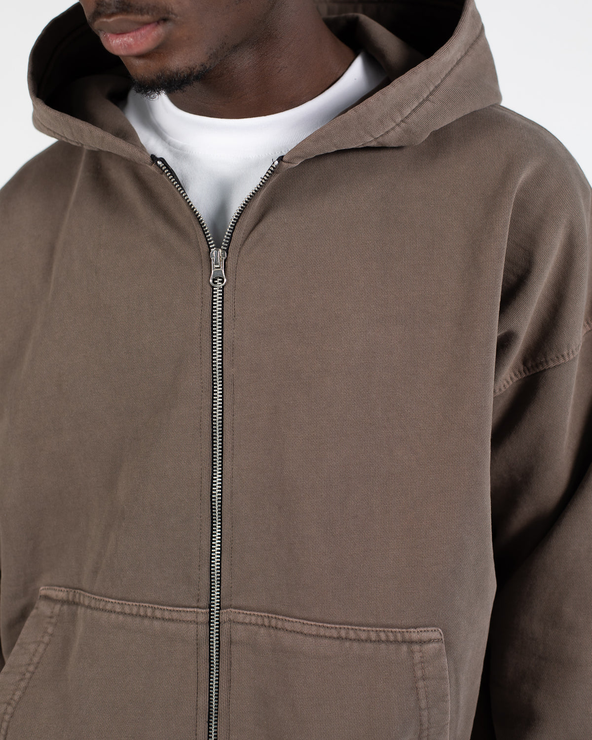 Drop Shoulder Zip Hoodie - Vintage Brown – Hours