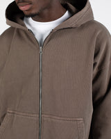 Drop Shoulder Zip Hoodie - Vintage Brown