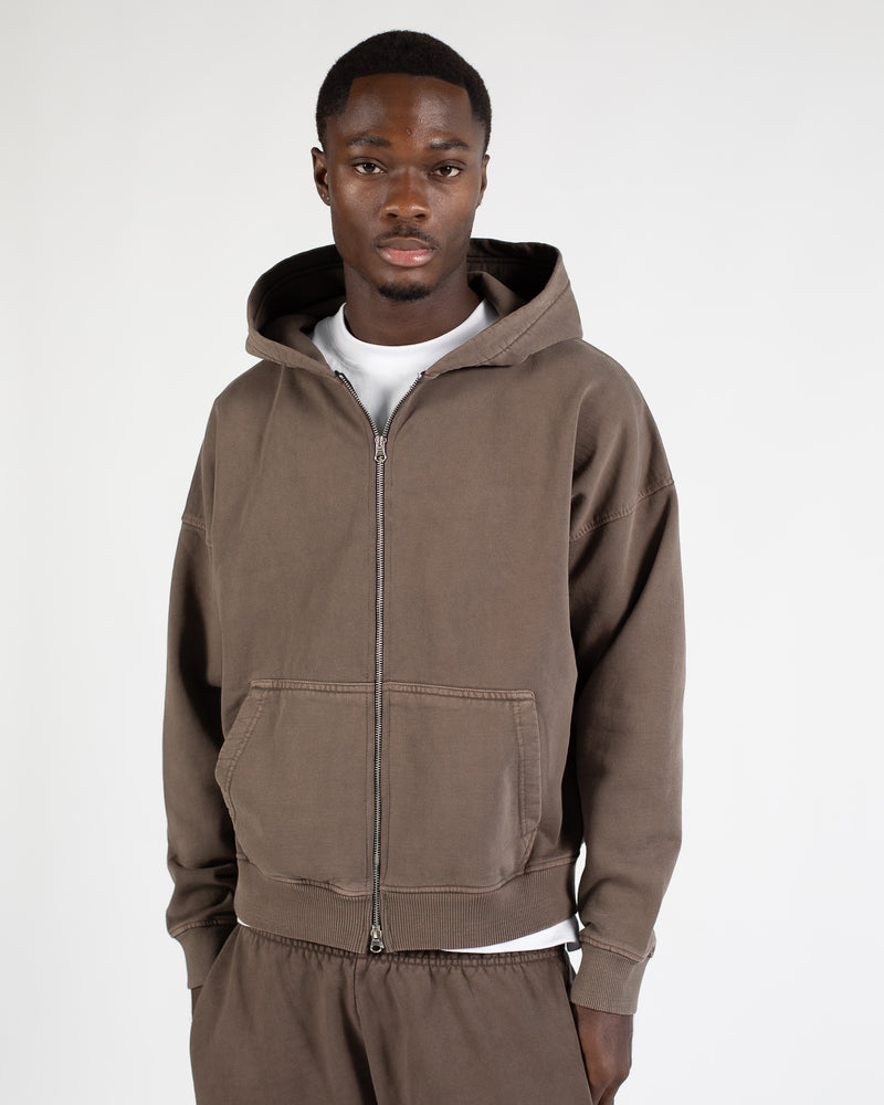 Drop Shoulder Zip Hoodie - Vintage Brown