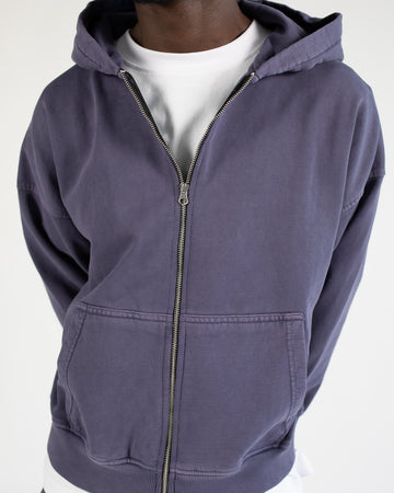 Drop Shoulder Zip Hoodie - Vintage Midnight