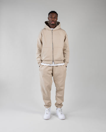 Drop Shoulder Zip Hoodie - Sand