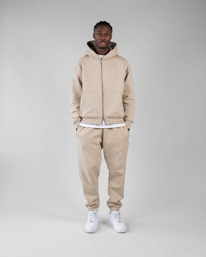 Drop Shoulder Zip Hoodie - Sand