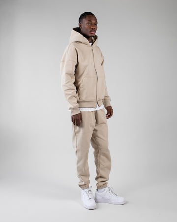 Drop Shoulder Zip Hoodie - Sand