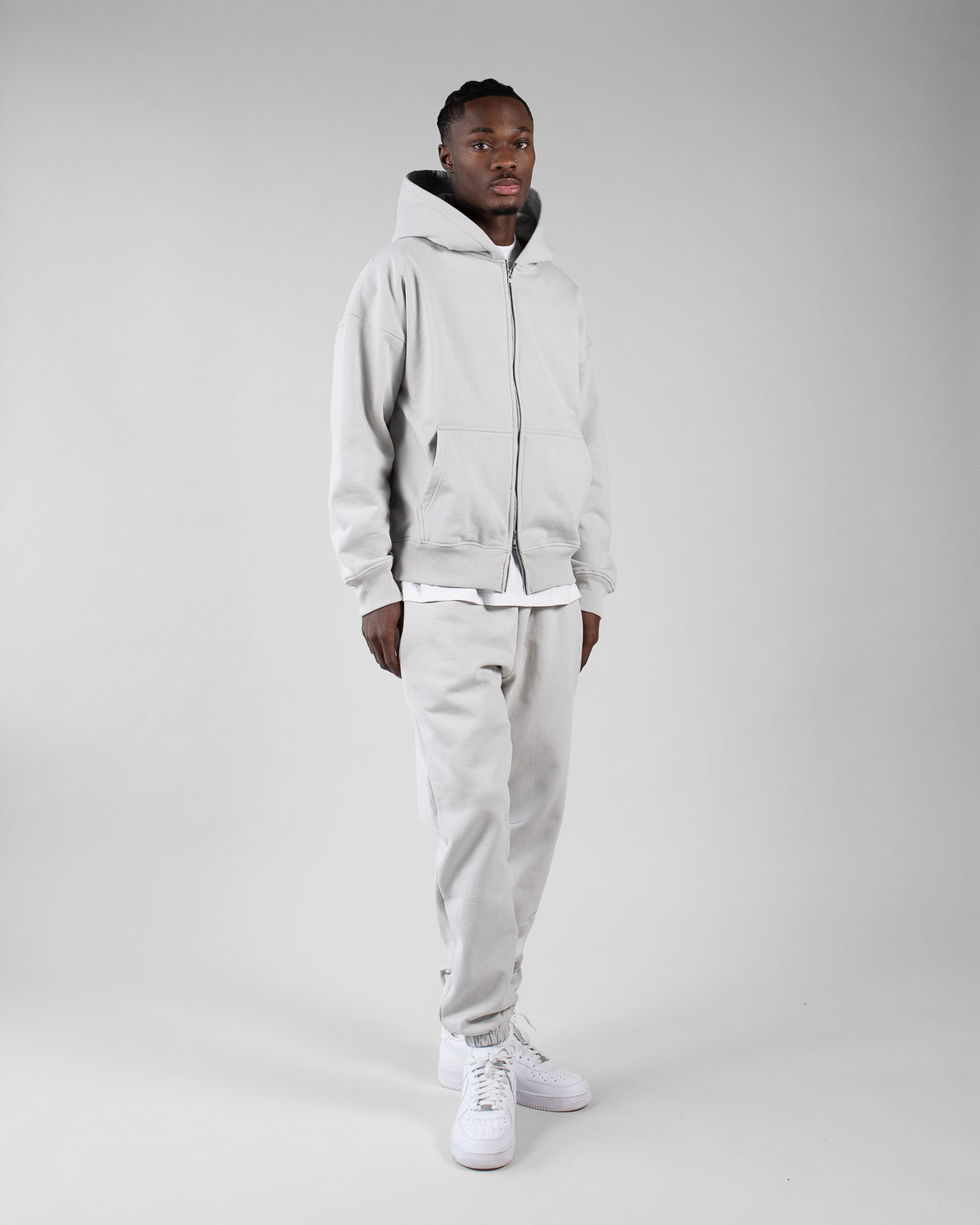 Drop Shoulder Zip Hoodie - Stone