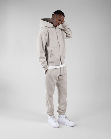 Drop Shoulder Zip Hoodie - Oatmeal