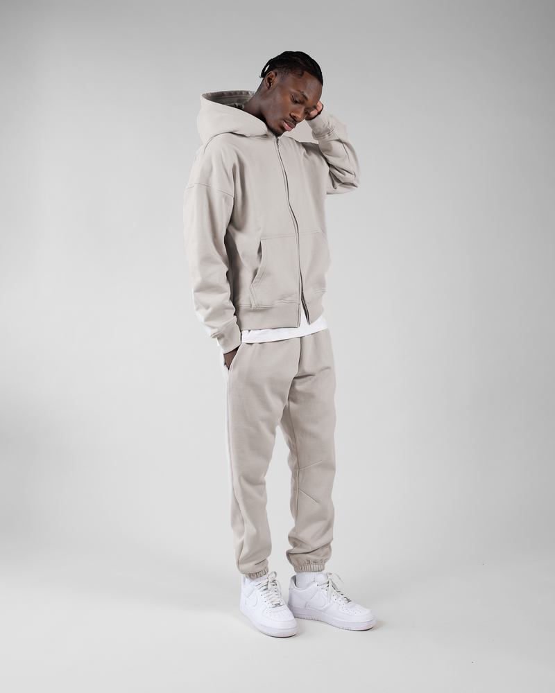 Drop Shoulder Zip Hoodie - Oatmeal