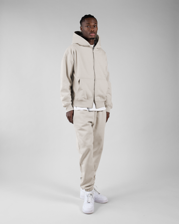 Drop Shoulder Zip Hoodie - Oatmeal