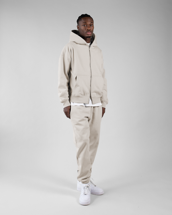 Drop Shoulder Zip Hoodie - Oatmeal