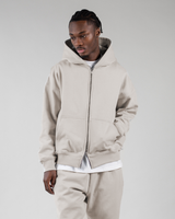 Drop Shoulder Zip Hoodie - Oatmeal