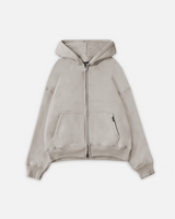 Drop Shoulder Zip Hoodie - Oatmeal