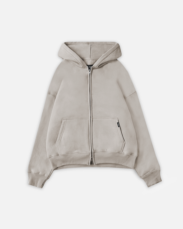 Drop Shoulder Zip Hoodie - Oatmeal