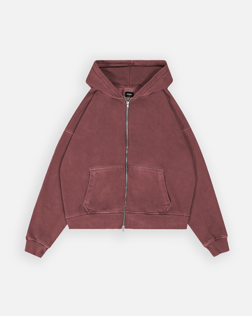 Drop Shoulder Zip Hoodie - Vintage Burgundy