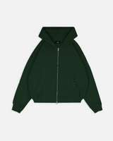 Drop Shoulder Zip Hoodie - Forest Green