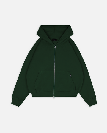 Drop Shoulder Zip Hoodie - Forest Green