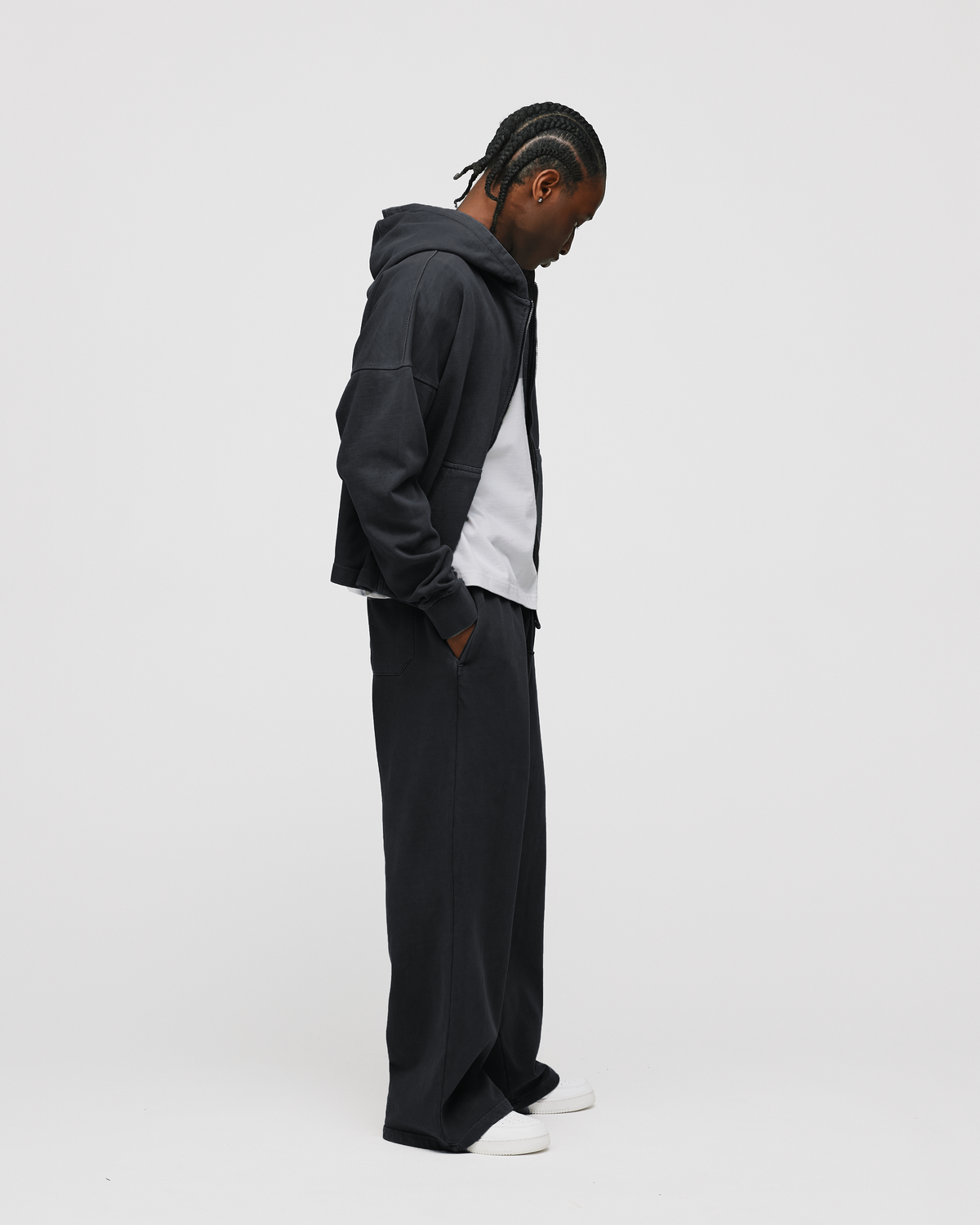 Cropped Zip Hoodie - Vintage Black
