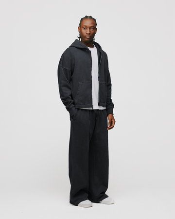 Cropped Zip Hoodie - Vintage Black