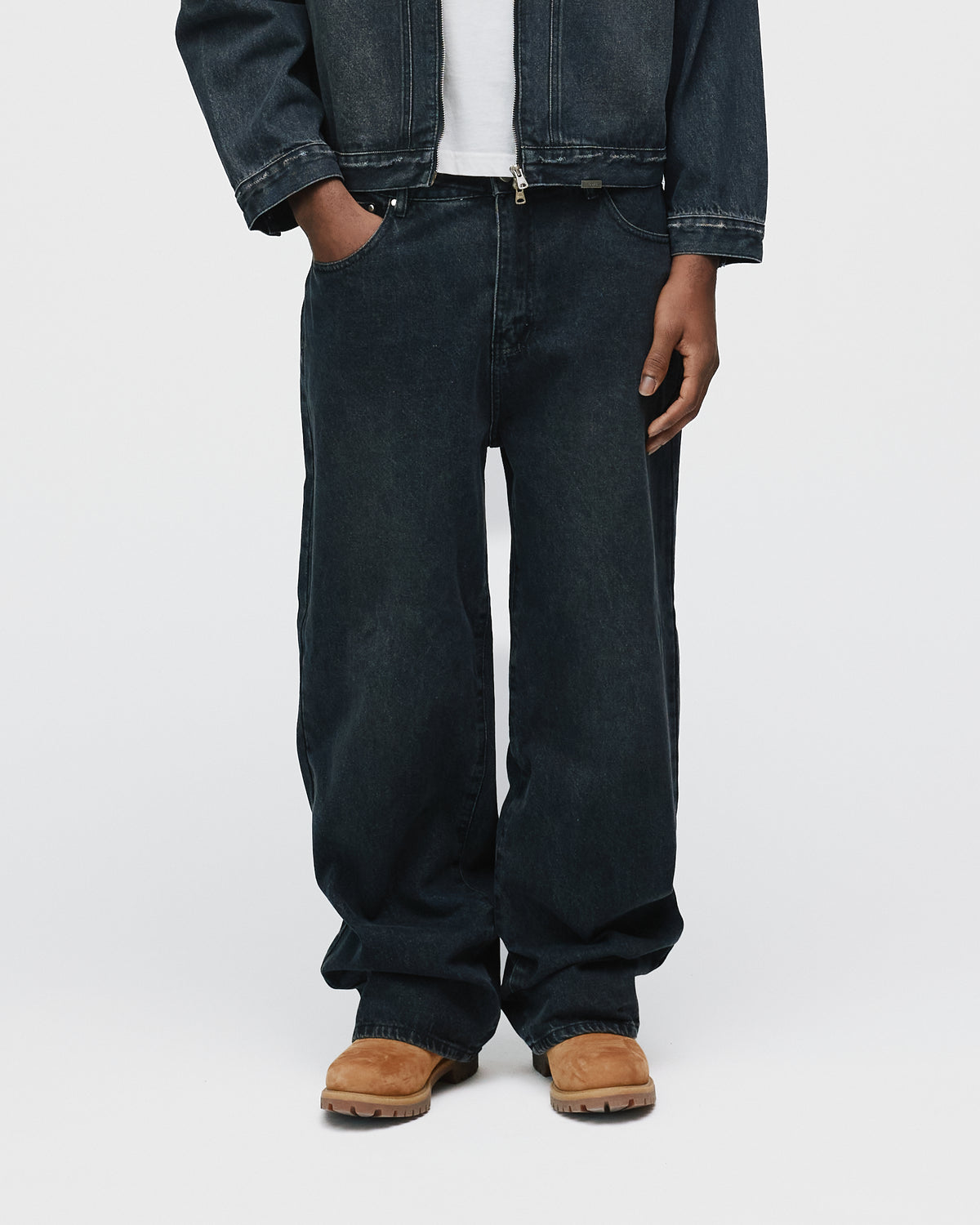 Baggy Denim Pants - Washed Black
