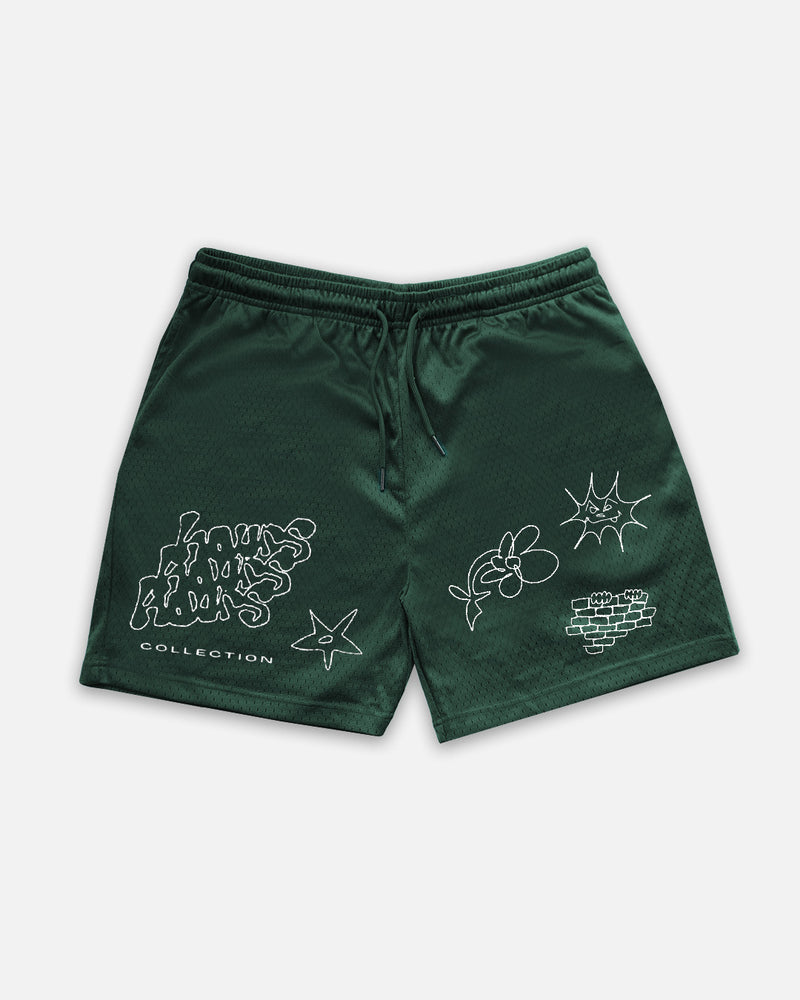 Graphic Mesh Shorts - Forest Green