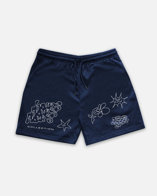 Graphic Mesh Shorts - Navy