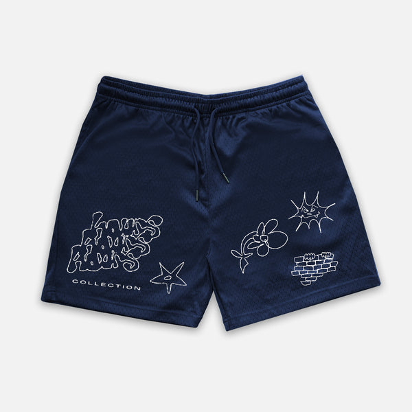 Graphic Mesh Shorts - Navy