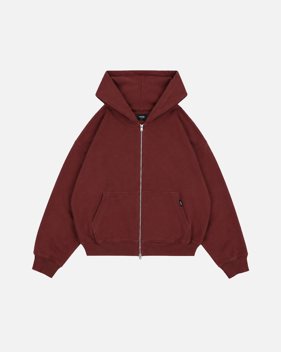 Drop Shoulder Zip Hoodie - Burgundy