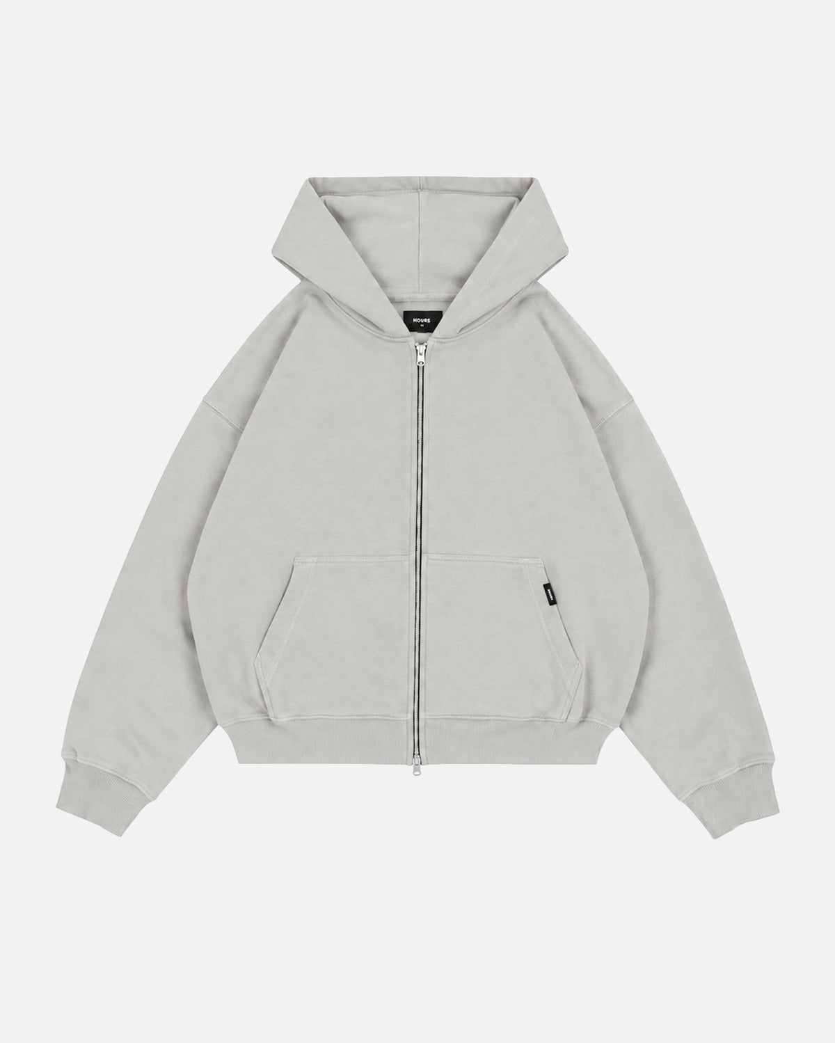 Drop Shoulder Zip Hoodie - Light Grey