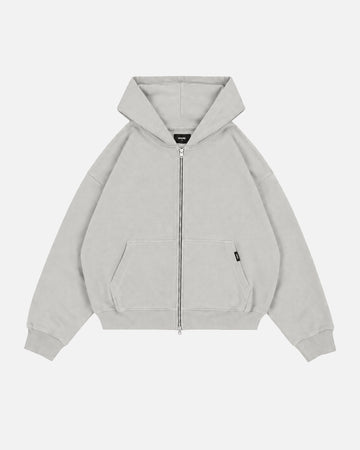 Drop Shoulder Zip Hoodie - Light Grey